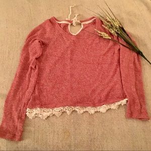 Red and White Knit Lace Top